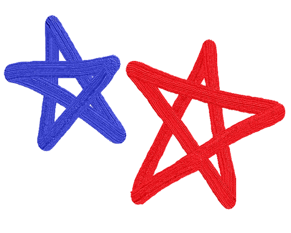 A red and a blue star next to each other.